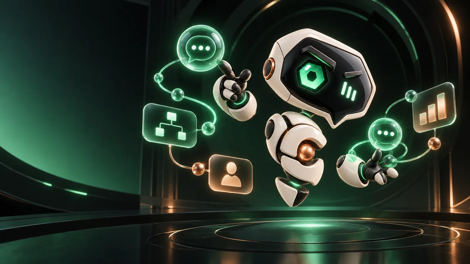 El bot de Hexia con sus tarjetas de catálogo, contactos y reportes